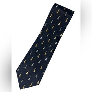 Roger L Paris Eiffel Tower 100% Silk Black, Blue & Yellow Necktie